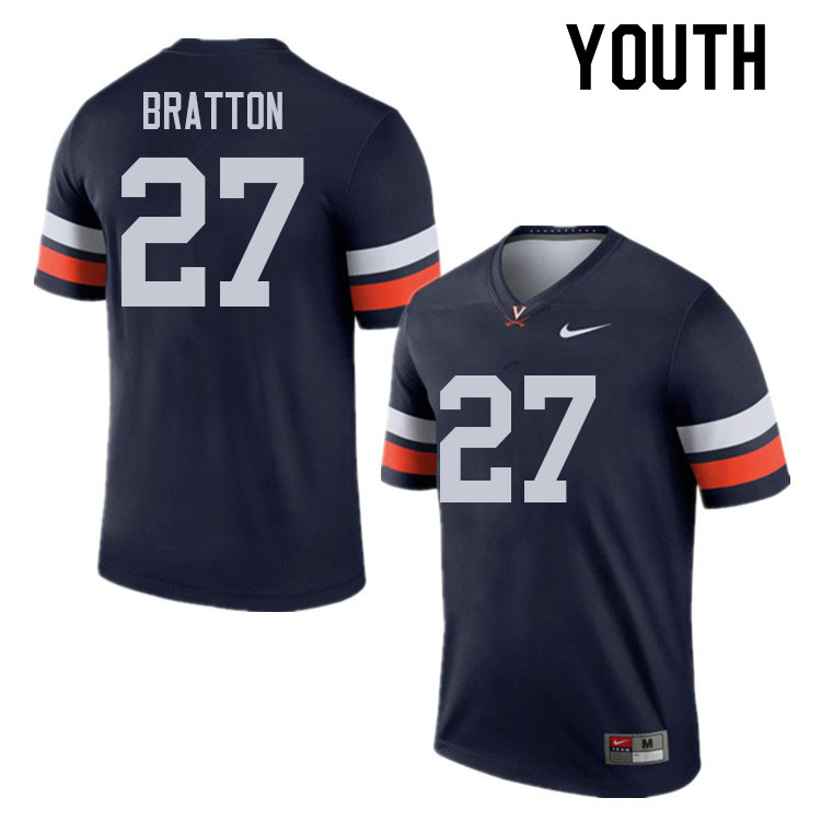 Youth #27 KJ Bratton Virginia Cavaliers College Football Jerseys Sale-Navy